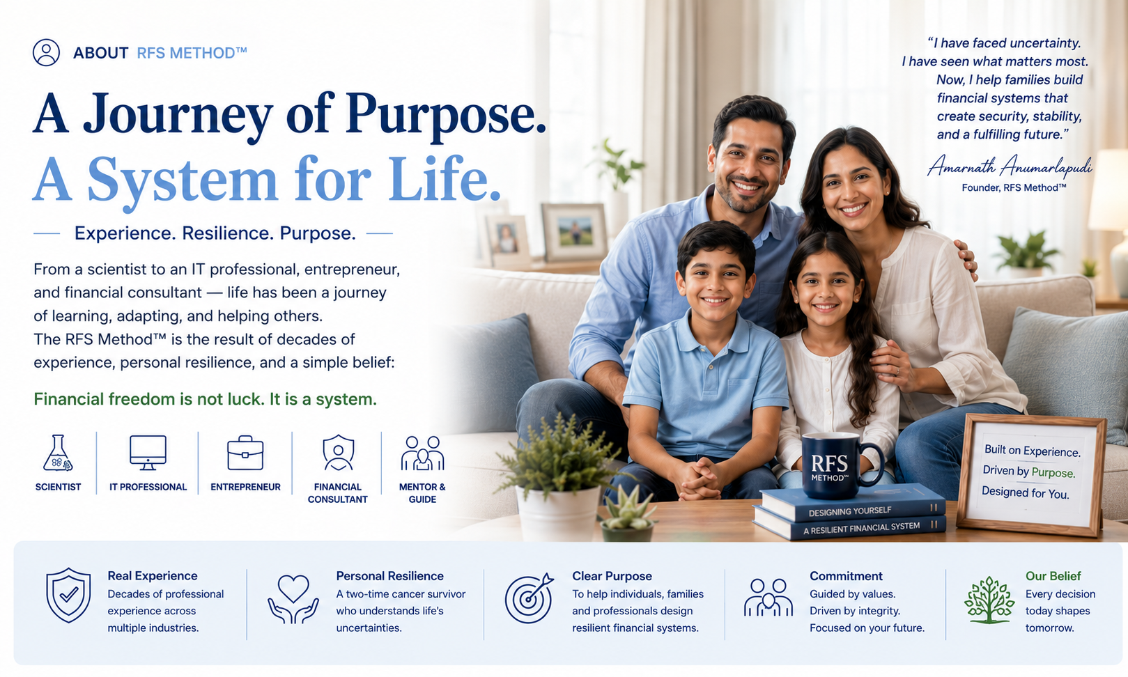 A Journey of Purpose. A System for Life. About the RFS Method founder, Amarnath Anumarlapudi.