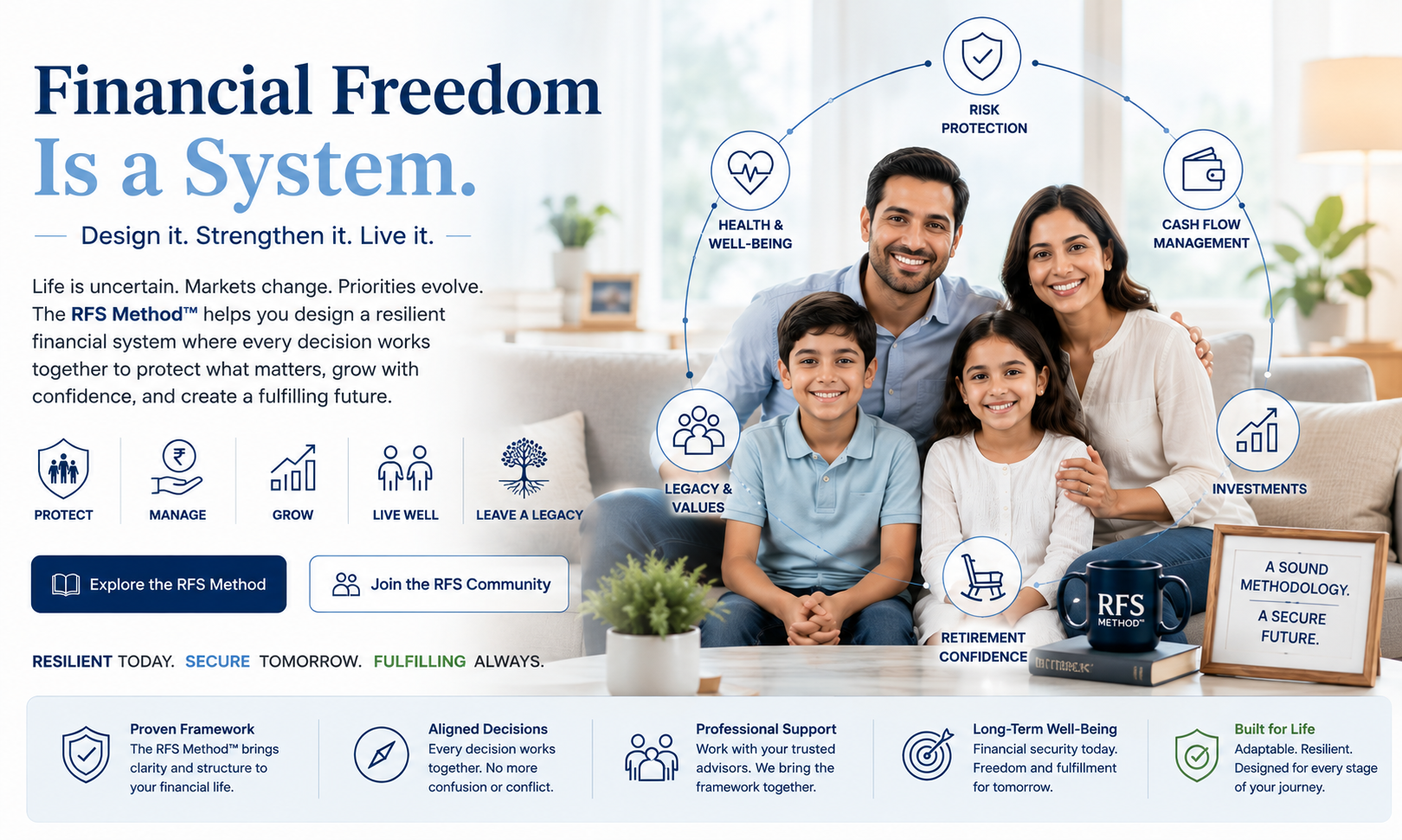 Financial Freedom Is a System. Design it. Strengthen it. Live it. The RFS Method helps you design a resilient financial system.